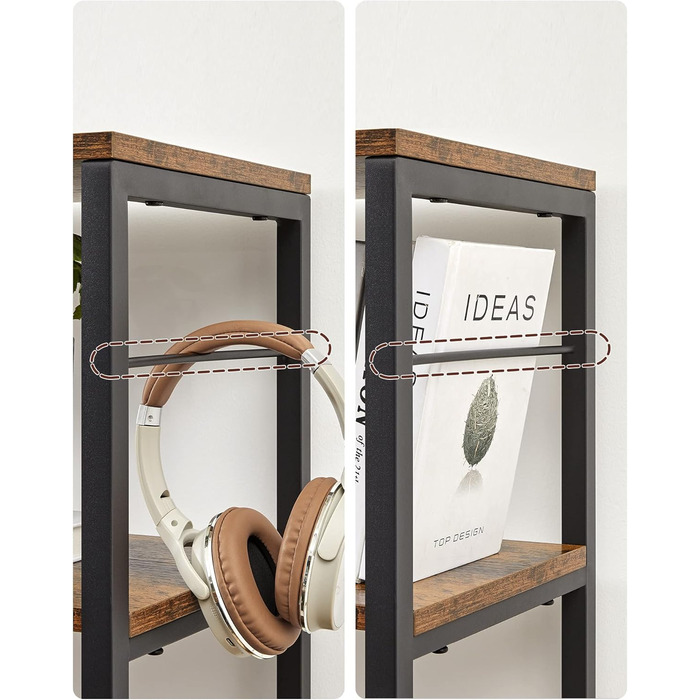 Книжкова полиця VASAGLE, окремостояча полиця з 6 полицями, 30 x 120 x 170 см, промисловий дизайн, для вітальні, кабінету, балкону, кухні, вінтажний коричнево-чорний колір LLS114B01