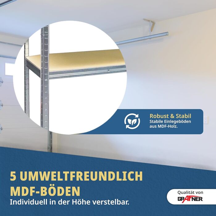 Міцний стелаж Grafner з 5 полицями з МДФ, максимальне навантаження 375 кг, закруглені кути, 75x30x172 см, стелаж без ригелів, полиця для зберігання, полиця для підвалу