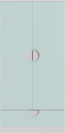 Дитяча шафа Sandnes з 2 дверима та 1 шухлядою, штанга для одягу, дитяча кімната, 123 x 60 x 40 см, м&39ятно-зелений/білий