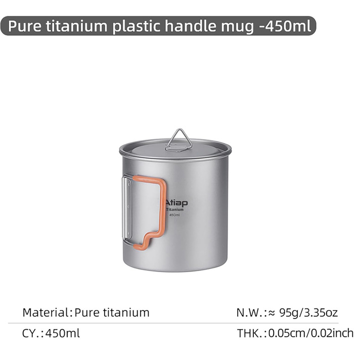 Титановий кемпінговий горщик об&39ємом 750 мл з кришкою, надлегкий для використання на відкритому повітрі, портативні кавові чашки, титанові кухлі, складна ручка