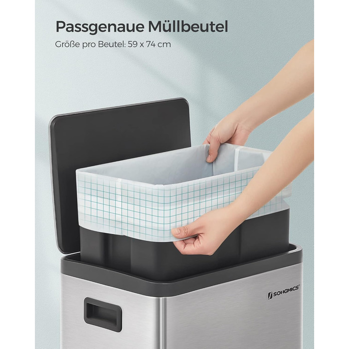 Сміттєві пакети SONGMICS зі шнурком, контейнери для 50-літрових баків, пакети для сміття, код 050A01, індивідуальний розмір, 2 рулони, 80 шт. , білі KRB050A02 ука (80 шт. у упаковці)