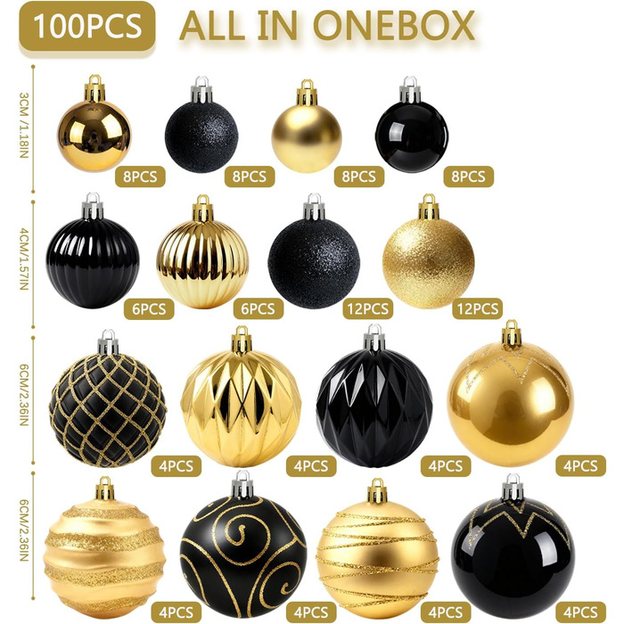 Набір різдвяних прикрас 100 шт чорний та золотий Miaikoe