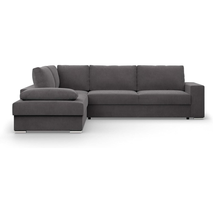 Кутовий диван з функцією сну та відділенням для зберігання речей шириною 287 см VELANO, кутовий диван, L-подібний диван, великий диван, комфорт та стиль, L-подібний секційний диван, L-подібний диван з функцією сну - Вельветовий диван темно-сірий (Poso 022