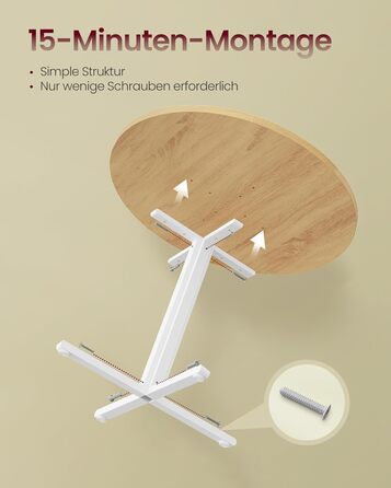 Круглий обідній стіл VASAGLE, маленький кухонний стіл для 4 осіб, сільський стиль, водостійка поверхня, діаметр 80 см, висота 74,8 см, для їдальні, вітальні, колір золотий дуб KDT082Y02