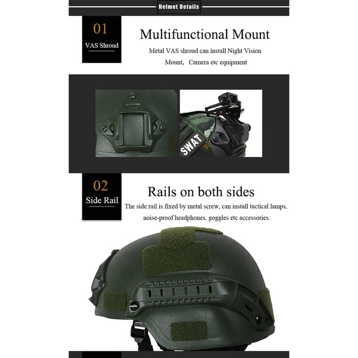 Військовий куленепробивний шолом TS TAC-SKY NIJ IIIA Kevlar Aramid Mich 2000 з балістичним покриттям та тримачем для ліхтарика, Mud, MM Mud