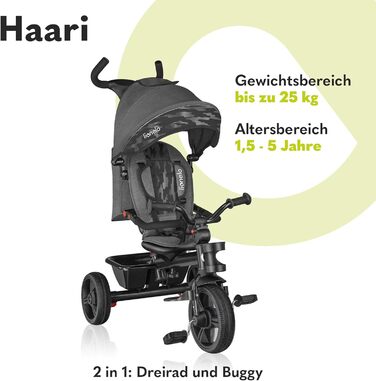 Триколісний велосипед LIONELO Haari 2в1 з прогулянковою ручкою від 18 місяців до 25 кг, передній і задній хід, безкамерні гумові ш