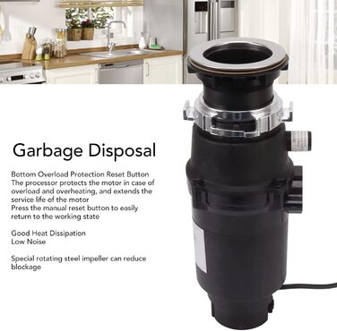 Утилізація сміття, ємність 1050 мл, кухня, подрібнювач харчових відходів, низький рівень шуму, захист від бризок, сміттєвий млин, утилізація кухонних відходів, вилка ЄС