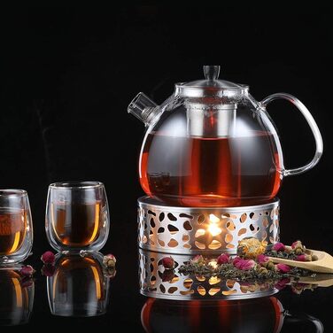 Скляний чайник ECOOE з ситечком для чаю 1500 мл, скляний чайник, прозорий, термостійкий, зі знімним ситечком для чаю з нержавіючої