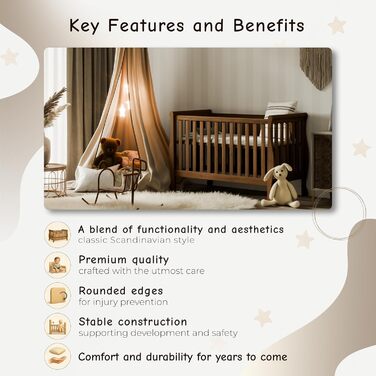 Дитяче ліжко Gala 120x60 см Елегантне біле дитяче ліжко з розсувним бар&39єром Трансформується в кушетку, виготовлене з високоякісної соснової деревини та МДФ, ідеально підходить як дитяче ліжечко та ліжечко, коричневе