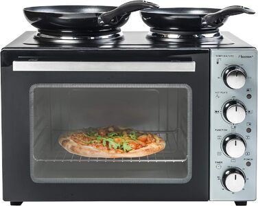 Маленька кухня, міні-піч з подвійною конфоркою, верхній/нижній нагрів з функцією конвекції до 230C, 3200 Вт, чорна міні-піч 31 літр з подвійною конфоркою, 31CP