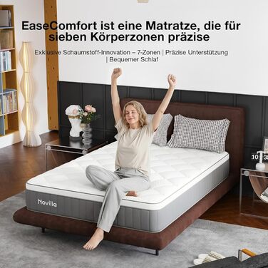 Матрац Novilla 160x200 см, висота 25 см, рівень жорсткості H4, охолоджувальний та дихаючий 7-зонний матрац із холодної піни, матрац із піни з ефектом пам&39яті та комфортної піни, що згортається в рулон, сертифікований Oeko-TEX, дихаючий чохол, білий та с