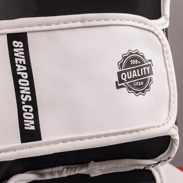 ВИРОБІВ ЗБРОЇ Щитки для гомілок Unlimited 2.0, чорно-білі, для тренувань та змагань, високоякісна синтетична шкіра та ідеальна амортизація, муай-тай, K1, MMA, карате та кікбоксинг, 8