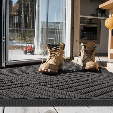 Килимок для вулиці 60 x 90 см, силіконовий брудозатримуючий килимок для використання всередині та зовні приміщень - нековзний, пилонепроникний та миється, всепогодний килимок для вхідних дверей, входу, балкону - темно-сірий 60 x 90 см (прямокутний)