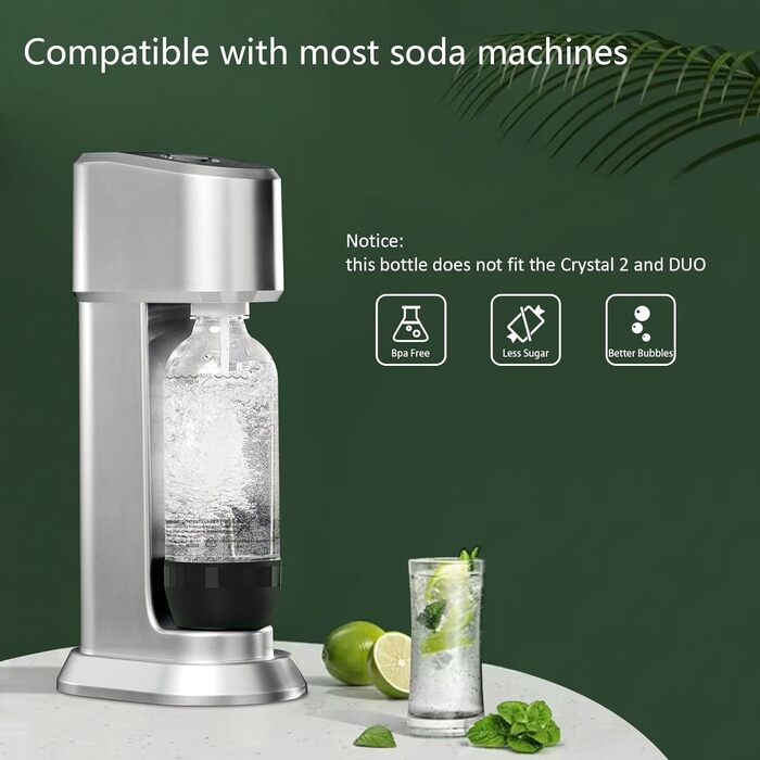 Пляшки для виробництва газованої води Mycket, 2 пляшки для карбонізації по 1 л, газовані пляшки без BPA, багаторазові пляшки для газованої води PET, змінні пляшки для машини для газованої води, чорнийбілий 2 шт.