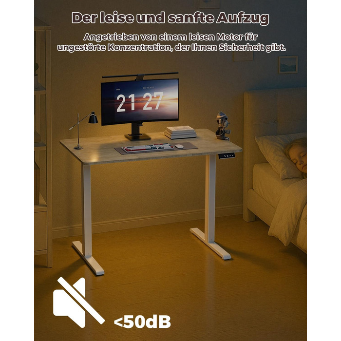 Стіл з регульованою висотою, 100 x 60 см, пам&39ять налаштувань висоти з 2 режимами, легке складання, для домашнього офісу, навчання та ігор, натуральне дерево