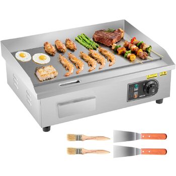 Професійний електрогриль VEVOR (535 x 300 мм), 3200 Вт, регулювання температури 50-300 C, гриль-пластина для стейків з 2 лопатками, 2 щітками та 4 ніжками
