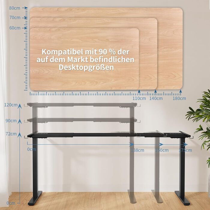 Стіл Flamaker з регульованою висотою, 2 двигунами та вантажопідйомністю 100 кг, каркас столу з електричним регулюванням висоти, ніжки столу з регульованою висотою та коробкою для кабельного управління, стіл на колесах (чорний)