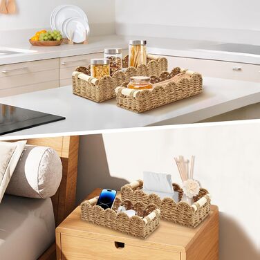 Плетений кошик для зберігання, набір з 2 шт. , кошики для зберігання у ванній кімнаті, декоративні кошики, кошик-органайзер для пеленального столика на кухню, дитячу кімнату, вітальню, кошик для рушників та туалетного паперу (натуральний)