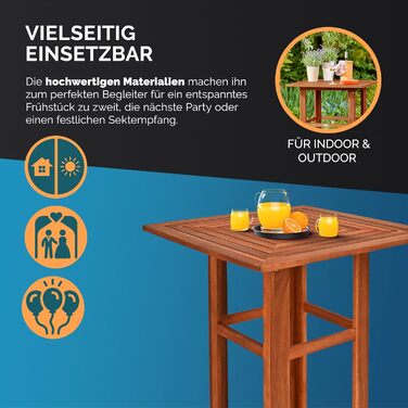 Дерев&39яний стіл Casaria, висота 110 см, 75 x 75 см, прямокутний, масив дерева, рустикальний, для приміщень/вулиці, бістро-стіл, пивний стіл, садовий стіл, стіл для вечірок, барний стіл