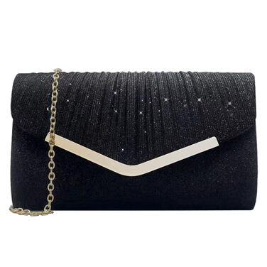 Клатч жіночий блискучий, мініатюрна сумочка-конверт, елегантна вечірня сумочка для нареченої, з від'ємним ланцюжком для весілля, вечірки, випускного (Чорний)