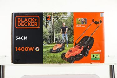 Електрична газонокосарка BlackDecker з ручкою BEMW461BH (1400 Вт, ширина зрізу 34 см, 6-позиційне регулювання висоти, травозбірник на 40 л, ідеально підходить для садів середнього розміру)