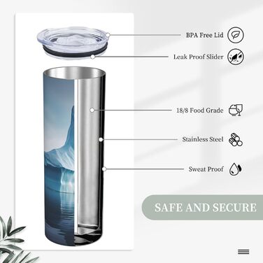 Кухоль з прямою трубочкою, дизайн айсберга, дорожній кухоль з принтом, підходить для кемпінгу, офісу та дому, 590 мл