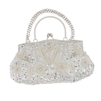 Вечірня сумочка-клатч з перлами, ручної роботи, багатоколірна, срібляста
