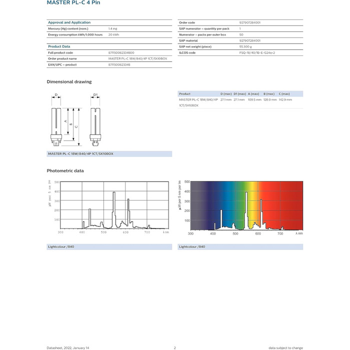 Вт - 18 Вт / G24q-2 / 840, 4P, 18