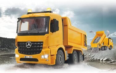 Позашляховик-самоскид Mercedes-Benz Arocs 2,4 ГГц - Кузов підіймається/опускається, реалістичний звук двигуна, клаксон, звук попередження про рух заднім ходом, повний привід, жовті світлодіодні сигнальні вогні, програмовані функції, 404940 -