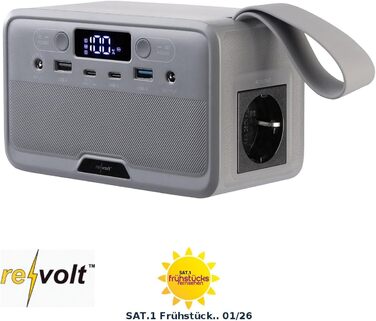 Кемпінгова електростанція Revolt Powerstation Електрична станція та сонячний генератор потужністю 89,6 Втгод, 230 вольт, 100 Вт (літій-літій-полімерний акумулятор, з виходом 12 вольт, ноутбук)