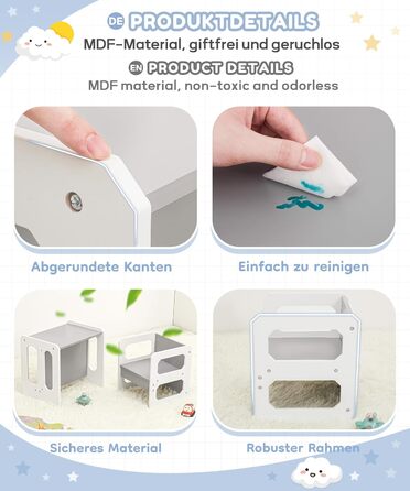 Комплект столу та стільців Yorbay для дітей, Дитячий стіл з 1 стільцем, Дитячий комплект сидіння 3 в 1 - Двосторонній стілець та дитяча лавка, що трансформується в робочу станцію, Дитячі меблі (Сірий, M) Сірий середній