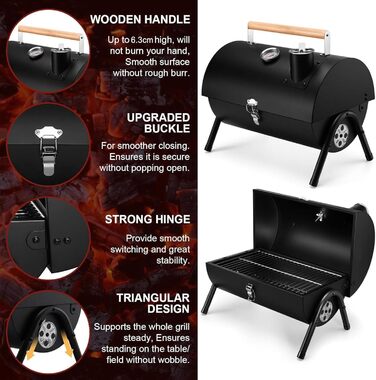 Портативний вугільний гриль для кемпінгу з кришкою, компактний настільний гриль з термометром, регульованим надходженням та виведенням повітря, для приготування їжі на відкритому повітрі, вечірок, кемпінгу та пікніків