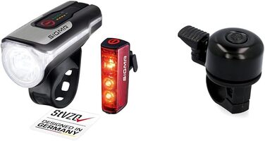 Комплект світлодіодних велосипедних ліхтарів SIGMA Aura 80 та BLAZE Сертифіковані StVZO передній та задній ліхтарі на батарейках з функцією гальма Всепогодний комплект освітлення з функцією акумулятора та велосипедним дзвінком