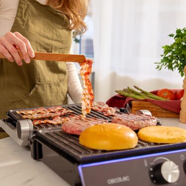 Електричний гриль Cecotec Rock'nGrill Blaze Neon потужність 2200 Вт, розкладна конструкція 180, точне керування з індикатором, знімні панелі, велика поверхня 29 x 23 см