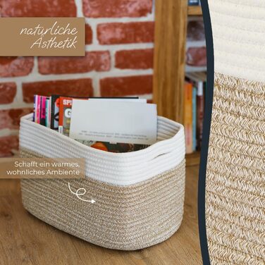 Кошик для зберігання HMF з прихованими ручками, набір з 3 шт. , бавовняний кошик 37,5 x 25 x 22,5 см біло-коричневий