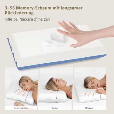 Подушка Winthome з піни з ефектом пам&39яті, м&39яка та зручна, подушка для підтримки шиї, двосторонній дизайн, без клею, ергономічна подушка, підходить для сну на спині, боці та животі, 60x40x10 см, біла