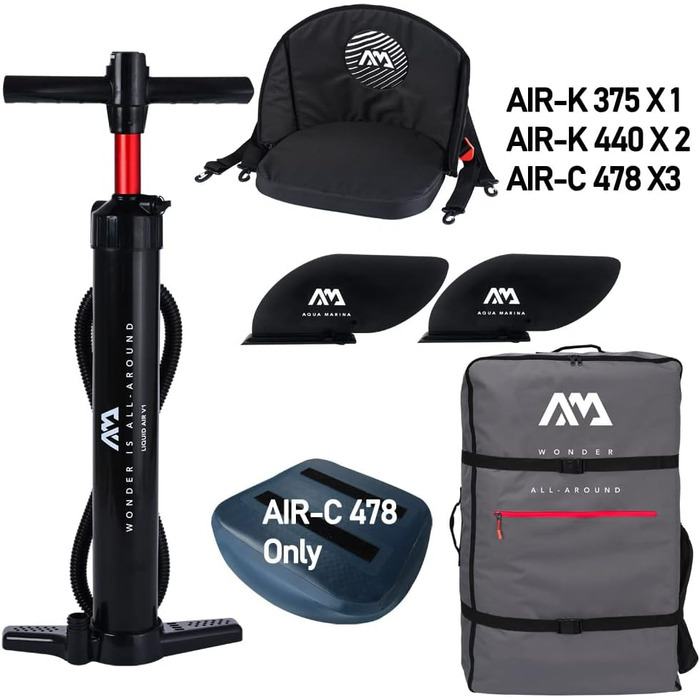 Надувний каяк преміум-класу Aqua Marina Tomahawk AIR-K високого тиску Drop-Stitch для 1 особи, довжина 375 см, темно-синій/жовтий