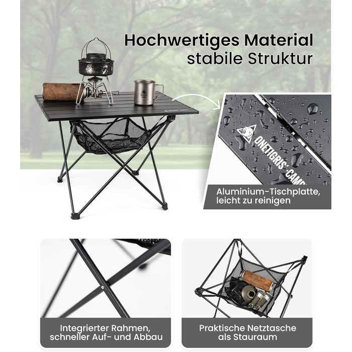 Стіл для кемпінгу OneTigris SWIFLY, алюмінієвий, складаний, маленький розкладний стіл, надлегкий портативний вуличний стіл, складний стіл, вантажопідйомність до 30 кг для використання на свіжому повітрі, для походів (56x40,5x39,5 см)