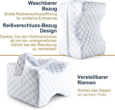 Подушка для колін для тих, хто спить на боці - розроблена лікарями ортопедична подушка для ніг з піни з ефектом пам&39яті для полегшення болю при ішіасі, болю в попереку, стегнах та суглобах. У комплекті відповідний ремінь для підтримки ніг. Синій.