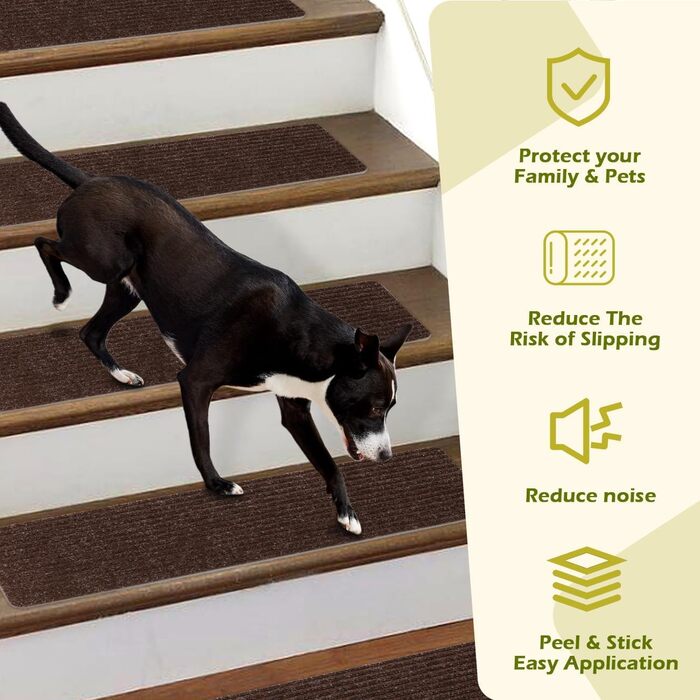 Сходинки для сходів, нековзні, для використання всередині приміщень, 14 шт. , коричневі, з гумовою основою (76,2 x 20,3 см), Коричневі, 14 шт.