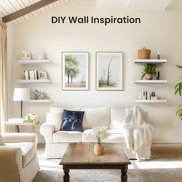 Настінна полиця STOREMIC, Білі настінні полиці 40 см, Комплект із 3 плаваючих полиць білого кольору, Сучасна декоративна полиця з лаконічним покриттям для спальні, кухні, офісу, вітальні тощо. Білий колір 40 x 14 x 3 см