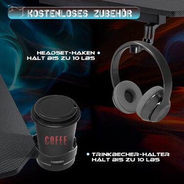 Стіл 180 см ігровий стіл геймерський комп'ютерний стіл ергономічний стіл для ПК з ящиком для зберігання кабелів, підстаканником і