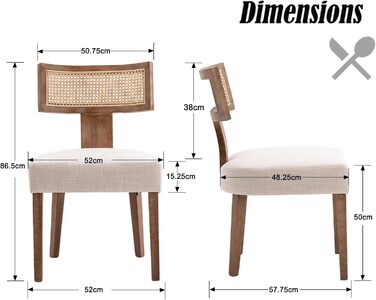 Комплект кухонних стільців Chairus з 2 предметів, обідніх стільців, дерев&39яних вінтажних стільців, м&39яких стільців зі спинкою з ротанга для вітальні (бежевий), 2 шт., бежевий-2