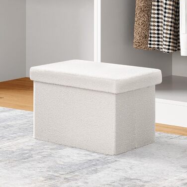 Пуф для зберігання Bonlife, складне кубічне сидіння з кришкою, флісова скриня-підніжка, білий колір, 42x32x32 см (42 Г x 32 Ш x 32 В см)