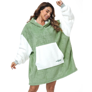 Ковдра з капюшоном Argstar Oversized, портативна ковдра, легка ковдра з капюшоном, затишна оксамитова ковдра, тепла толстовка з кишенею та еластичними рукавами для дорослих, жінок та чоловіків, шавлійно-зелена, один розмір