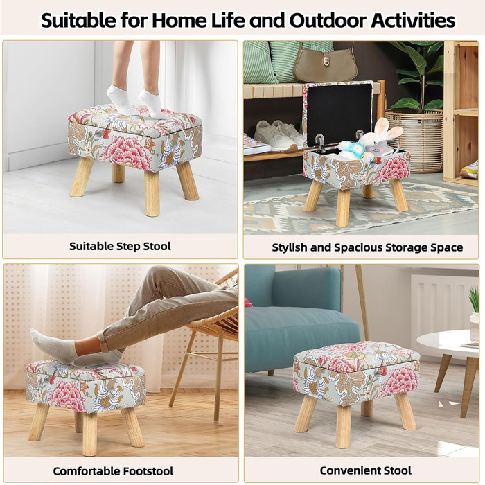 Табурет Nandae з місцем для зберігання, пуф-підставка для ніг, багатофункціональний пуф-підставка для ніг у стилі бохо для вітальні, спальні, туалетного столика, передпокою