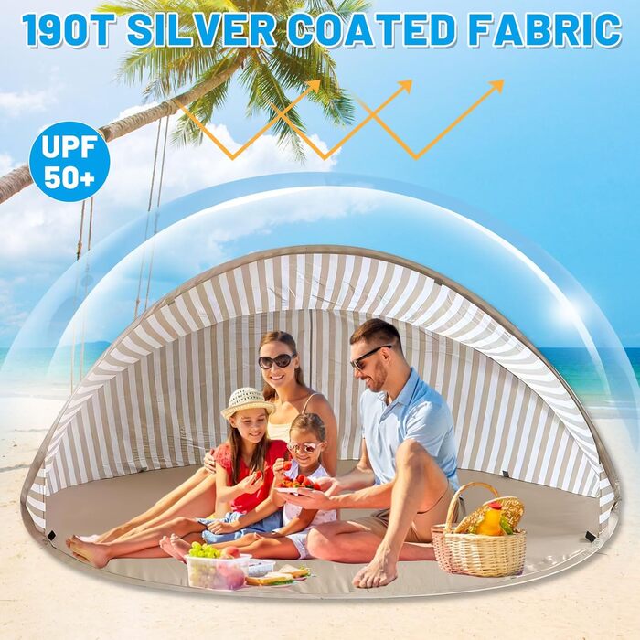 Розкладний пляжний намет, портативний великий пляжний намет, автоматичний пляжний намет, захист від ультрафіолету 50, сонцезахисний намет, вітрозахисний, невеликий розмір у пакувальному спорядженні