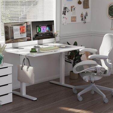 Стіл Claiks з регульованою висотою та скляною стільницею 120 x 60 см, електрично регульований, меблі для домашнього офісу, комп&39ютерний стіл, сучасний обідній стіл, стабільність та дизайн 120 x 60 см, супер білий