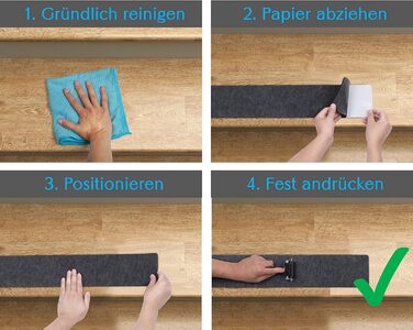 Килимки для сходів Cocofy, сучасні, набір з 15 шт. , 60 x 12 см, самоклеючий фетр Килимки для сходів в приміщенні, 15 шт. , килимові сходинки, самоклеючий килим для сходів, темно-сірий, антрацит, темно-сірий, 60 см x 12 см 15 шт. з роликом