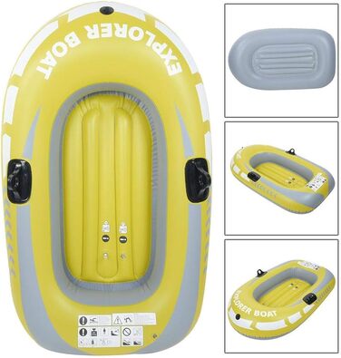 Надувний каяк на 1 особу, ПВХ, жовтий, вантажопідйомність 180 кг, надувний човен для риболовлі, дріфту, дайвінгу з мотузкою